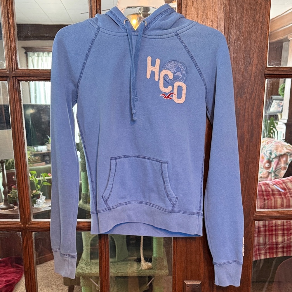 Hollister Womens Blue Laguna Beach HCO Graphic Pullover Hoodie Sweatshirt Size M